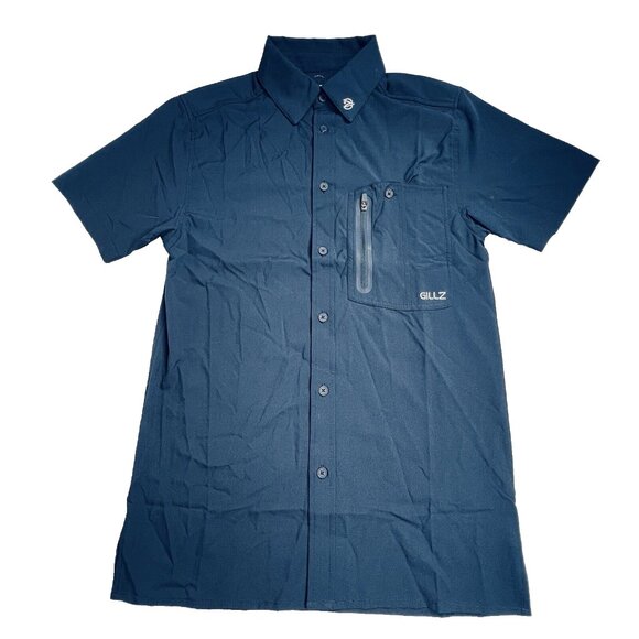 Gillz Men's Fishing Shirt Deep Sea Woven Navy Blue SMALL Stretch SPF - Picture 1 of 7